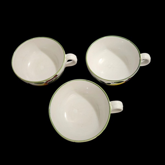 Set of 3 Hand Painted Lemon Cups Made in Italy Green Rim 3" Minor Rim Chips - Picture 2 of 6